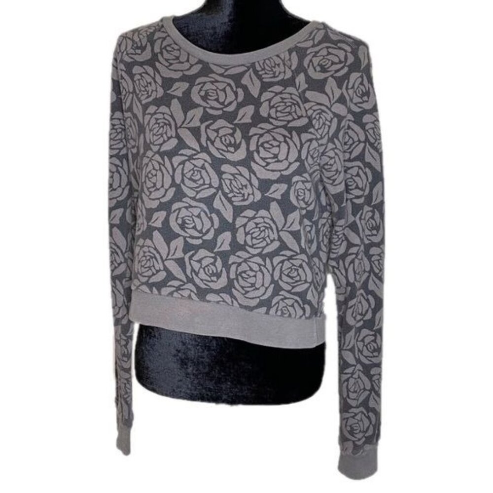 Abercrombie & Fitch Womens Gray Floral Long Sleeve Cropped Sweatshirt Size L